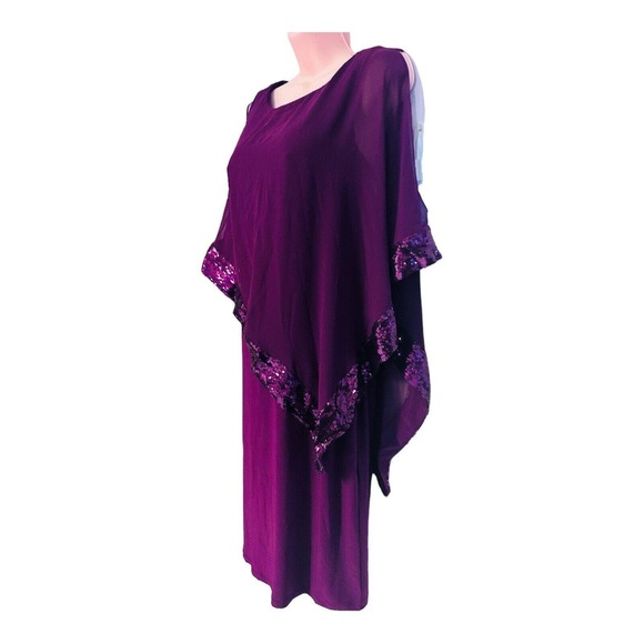 Midnight Velvet Sequin Trim Cocktail Party Formal Berry MOB Clarice Cape Dress - Picture 6 of 13